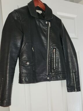 Black Leather Like Moto Jacket - Women